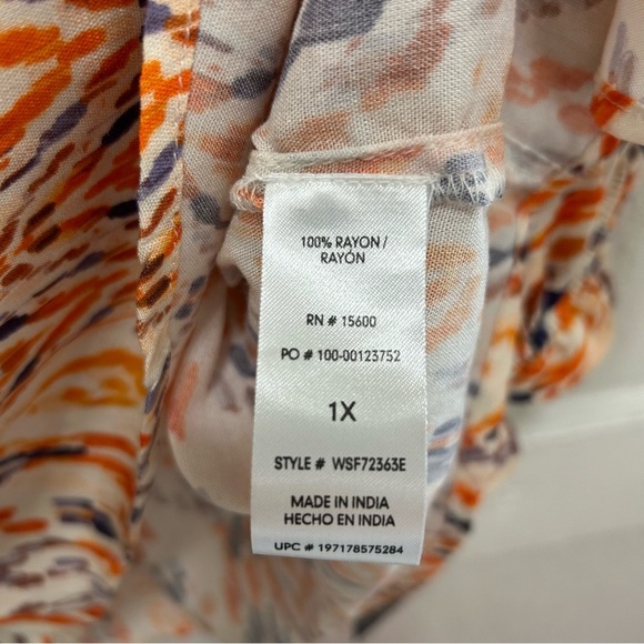 Democracy Below Elbow Sleeve Curl Edge Ruffle Neck Woven Top Orange NWT 1X - Picture 8 of 9